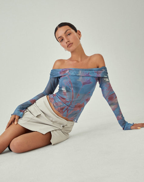 image of MOTEL X JACQUIE Nagya Long Sleeve Top in Lumen Mesh Blue