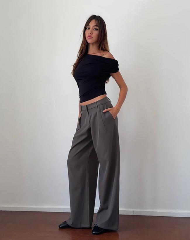 Image of Nailaka Low Rise Wide Leg Tailored Trouser in Dark Charcoal