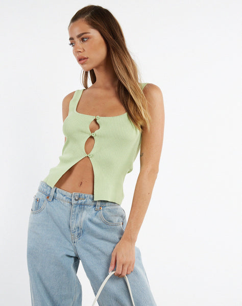 image of MOTEL X JACQUIE Naini Top in Rib Knit Pastel Lime