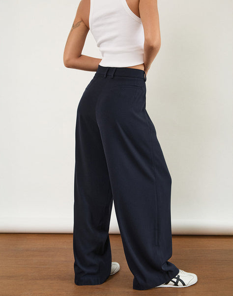 Image of Nala Wide Leg Pleated Trouser in Tailoring Navy