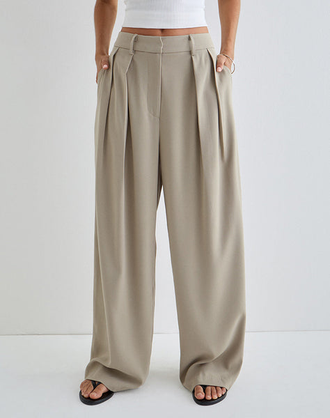 Image of Nala Wide Pleat Trouser in Taupe Tailoring