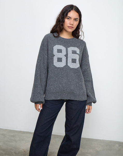 Image of Namari Jumper in Grey Knit with 86 Motif