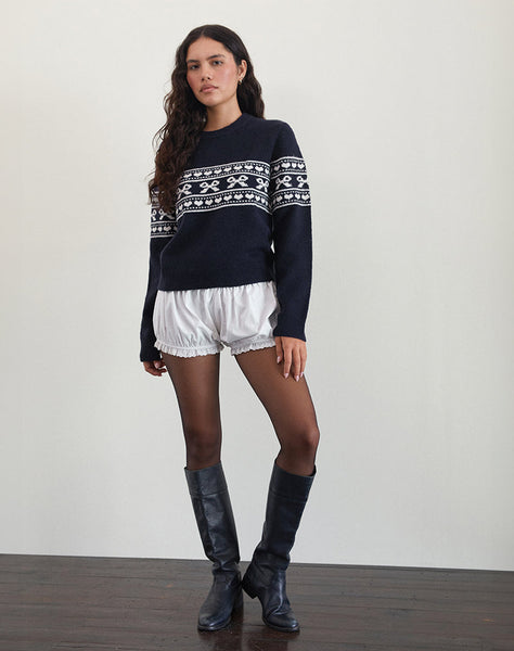 Image of Namirta Knitted Jumper in Peacoat with Fairisle Bow