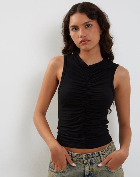 Cambrie Asymmetrical Sleeveless Top in Black