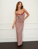 Image of Naoya Midi Dress in Pink and Brown Lips Print