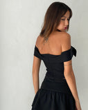 Image of Naras Bow Front Bardot Top in Black Tailoring