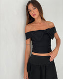 Image of Naras Bow Front Bardot Top in Black Tailoring