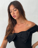 Image of Naras Bow Front Bardot Top in Black Tailoring