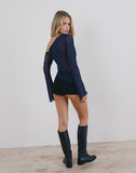 Image of Narcissa Asymmetric Long Sleeve Top in Mesh Navy