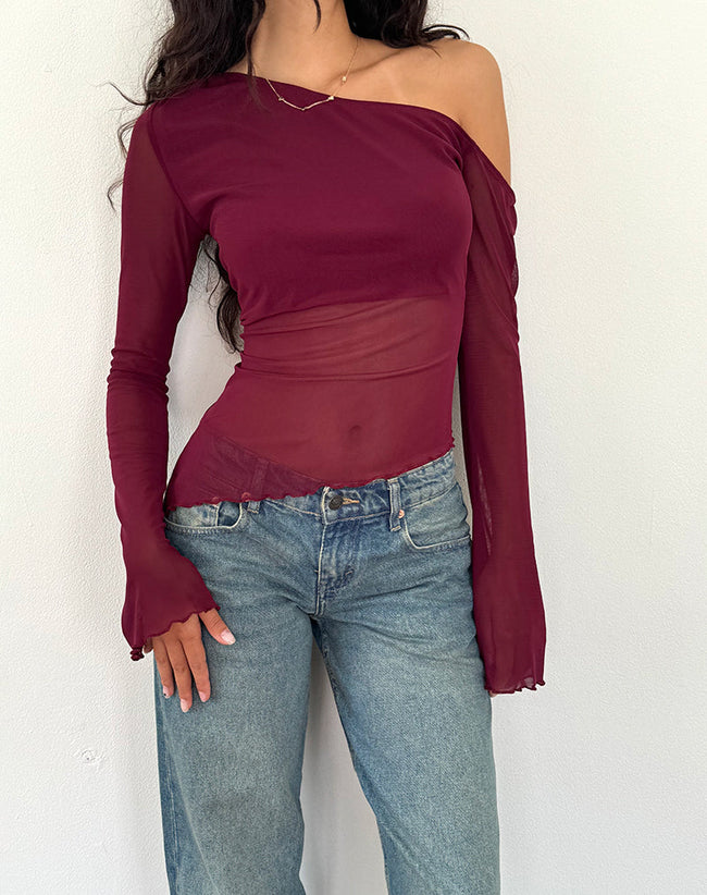 Image of Narcissa Asymmetric Long Sleeve Top in Maroon