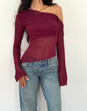 Image of Narcissa Asymmetric Long Sleeve Top in Maroon