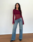 Image of Narcissa Asymmetric Long Sleeve Top in Maroon