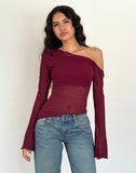 Image of Narcissa Asymmetric Long Sleeve Top in Maroon