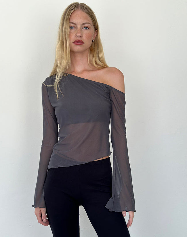 Image of Narcissa Asymmetric Long Sleeve Top in Ocean Storm