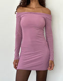 Image of Narima Long Sleeve Bardot Mini Dress in Wisteria Purple