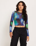 Image of Narita Long Sleeve Crop Top in Mesh Blur Orbs