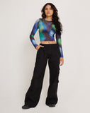 Image of Narita Long Sleeve Crop Top in Mesh Blur Orbs