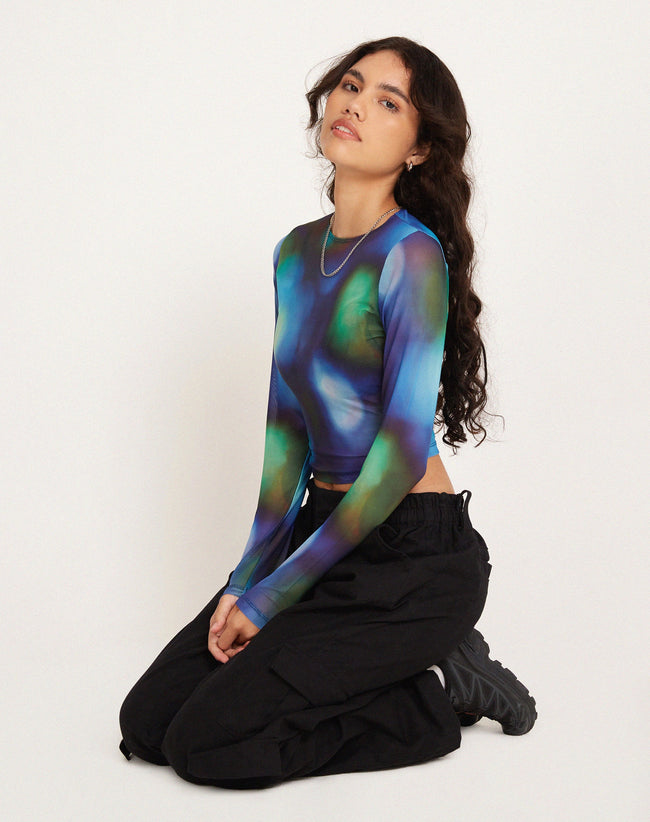 Image of Narita Long Sleeve Crop Top in Mesh Blur Orbs