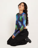 Image of Narita Long Sleeve Crop Top in Mesh Blur Orbs