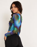 Image of Narita Long Sleeve Crop Top in Mesh Blur Orbs