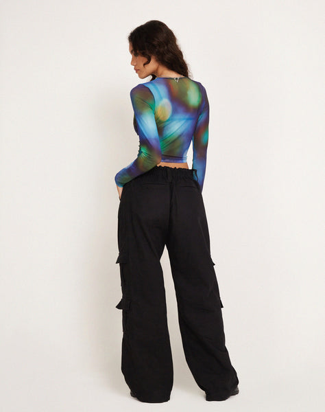 Image of Narita Long Sleeve Crop Top in Mesh Blur Orbs