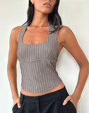 Image of Nasya Halterneck Top in Taupe Pinstripe Tailoring