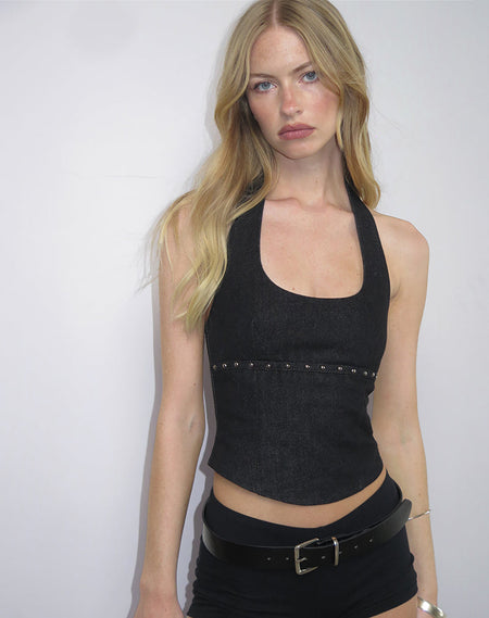 Yetta Double Stud Vest Top in Black