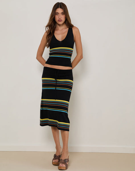 Image of Natcha Vest Top in Black with Brown and Blue Stripes