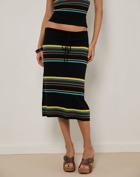 AMALIA MIDI SKIRT BLUE CREAM GREY B6060