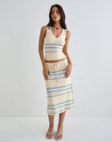 Image of Natcha Vest Top in Cream with Blue and Grey Stripes