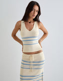 Image of Natcha Vest Top in Cream with Blue and Grey Stripes