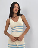 Image of Natcha Vest Top in Cream with Blue and Grey Stripes
