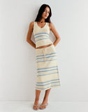 Image of Amalia Midi Skirt in Cream with Blue and Grey Stripes