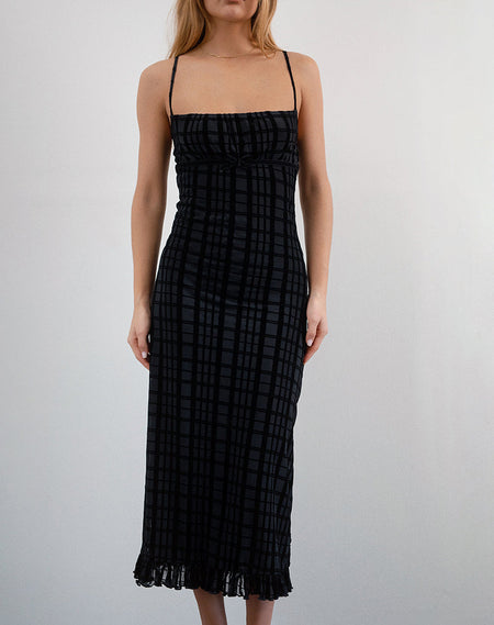 Paduri Drop Waist Midi Dress in Chiffon Black