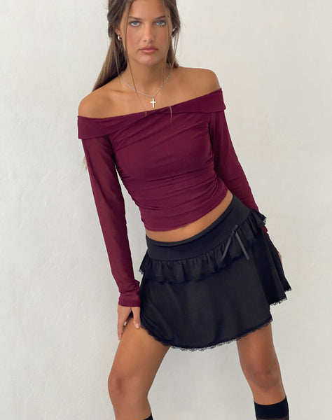 Image of Nauri Mesh Bardot Top in Maroon