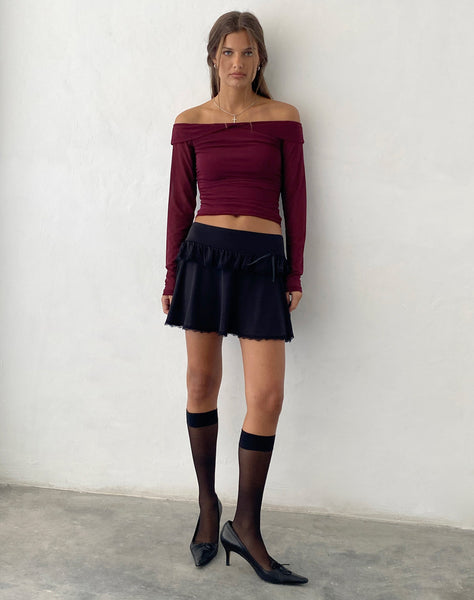 Image of Nauri Mesh Bardot Top in Maroon