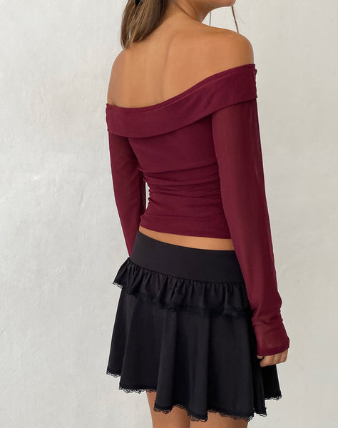 Image of Nauri Mesh Bardot Top in Maroon