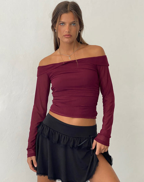 Image of Nauri Mesh Bardot Top in Maroon