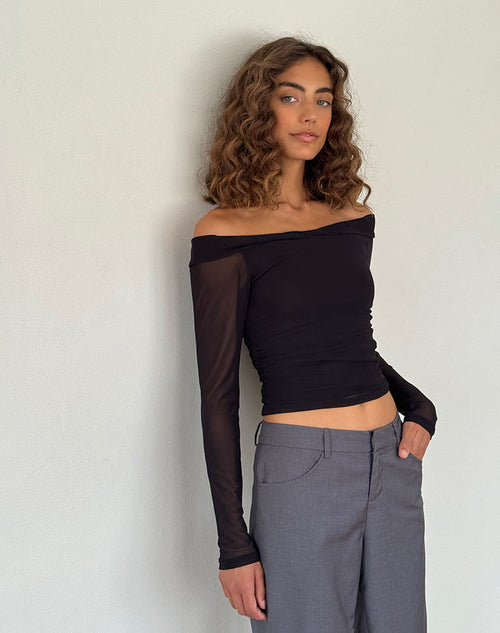 Image of Nauri Long Sleeve Bardot Top in Mesh Black