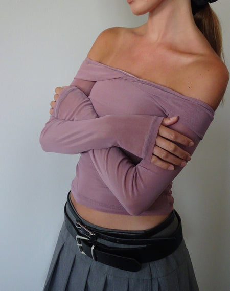 Andi Long Sleeve Bardot Top in Slinky Mauve