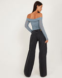 Image of Nauri Mesh Bardot Top in Blue Grey