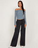 Image of Nauri Mesh Bardot Top in Blue Grey