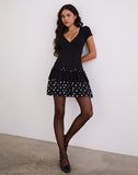 Image of Navya Wrap Mini Dress in Polka Black and White
