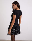 Image of Navya Wrap Mini Dress in Polka Black and White