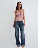 Image of Nayu Halterneck Top in Blurred Check Pink and Green