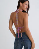 Image of Nayu Halterneck Top in Blurred Check Pink and Green