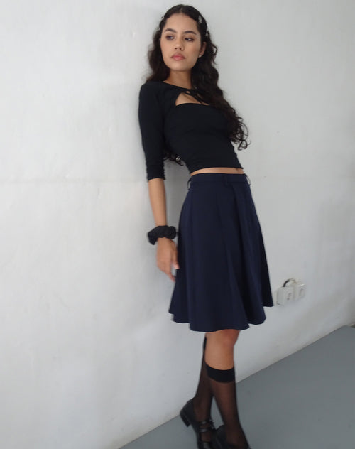 Image of Colette Pleated Knee Length Skirt in Navy