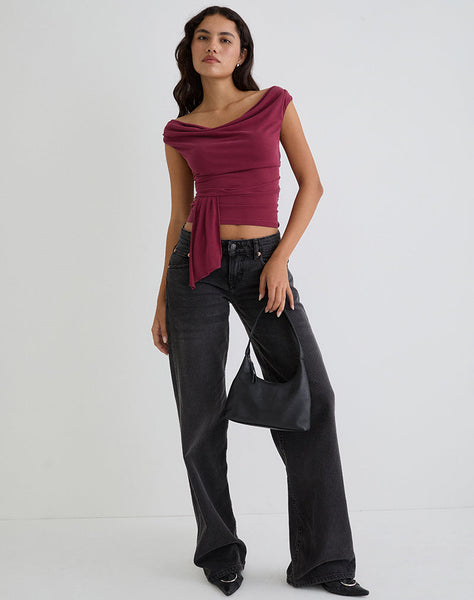 Image of Neida Drape Top in Cupro Burgundy