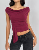 Image of Neida Drape Top in Cupro Burgundy