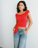 Image of Neida Drape Top in Cupro Red